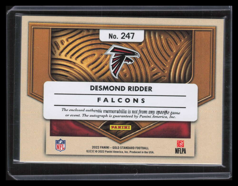 2022 Panini Gold Standard Autographs Desmond Ridder Rookie Dual Patch Auto 43/49