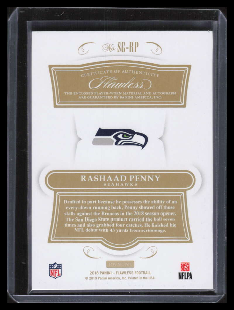 SOLD 149422 2018 Panini Flawless Signature 15 Rashaad Penny Rookie Glove Patch Auto 13/20