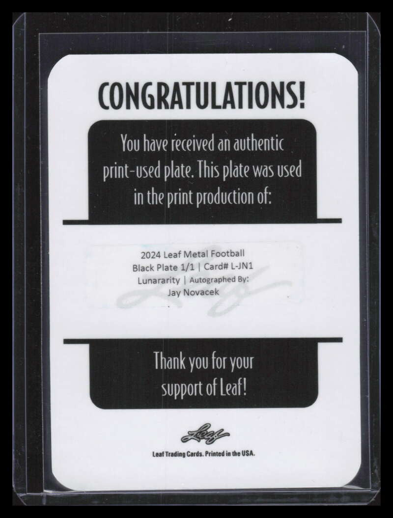 2024 Leaf Metal Lunararity Printing Plate Black ljn1 Jay Novacek Auto 1/1