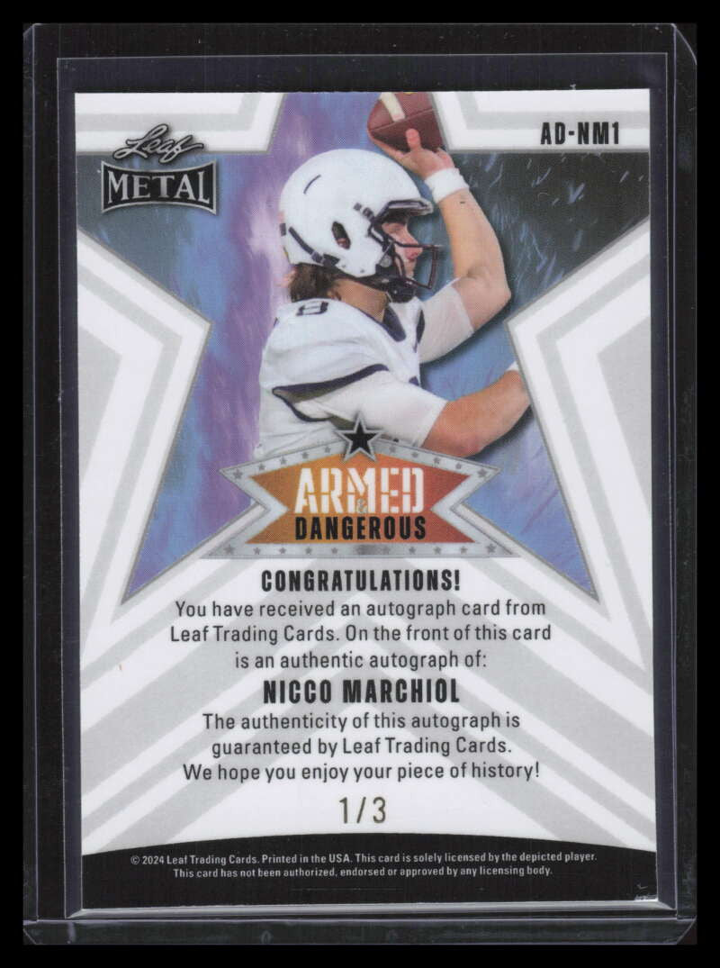 2024 Leaf Metal Armed Dangerous Autographs Water Nicco Marchiol Rookie Auto 1/1