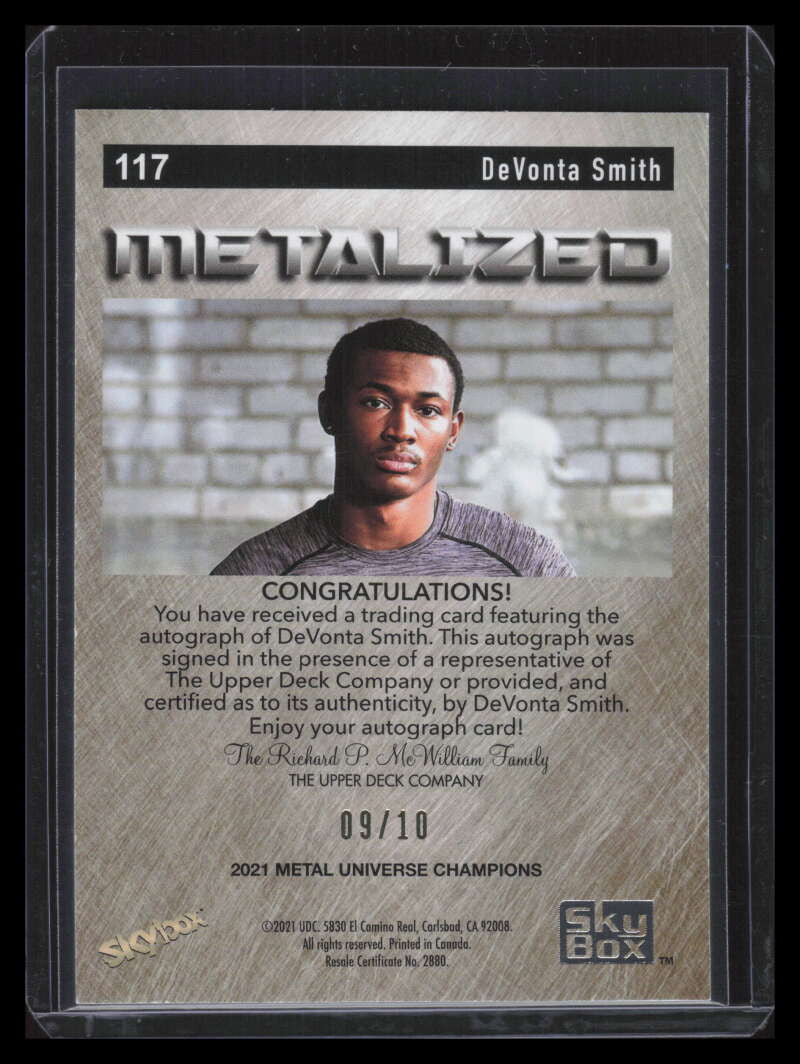 2021 Metal Universe Champions Autographs Gold 117 DeVonta Smith Rookie Auto 9/10