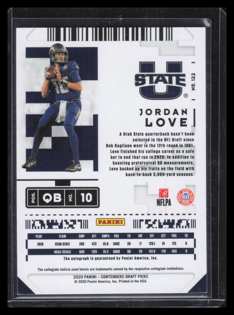 2020 Panini Contenders Draft Diamond Ticket 122 Jordan Love Rookie Auto 8/11