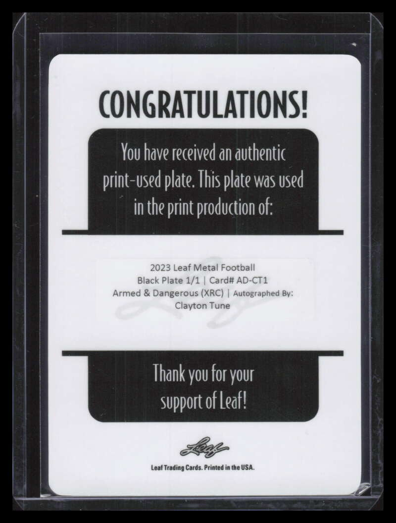 2023 Leaf Metal Armed and Dangerous Printing Plate Clayton Tune Rookie Auto 1/1
