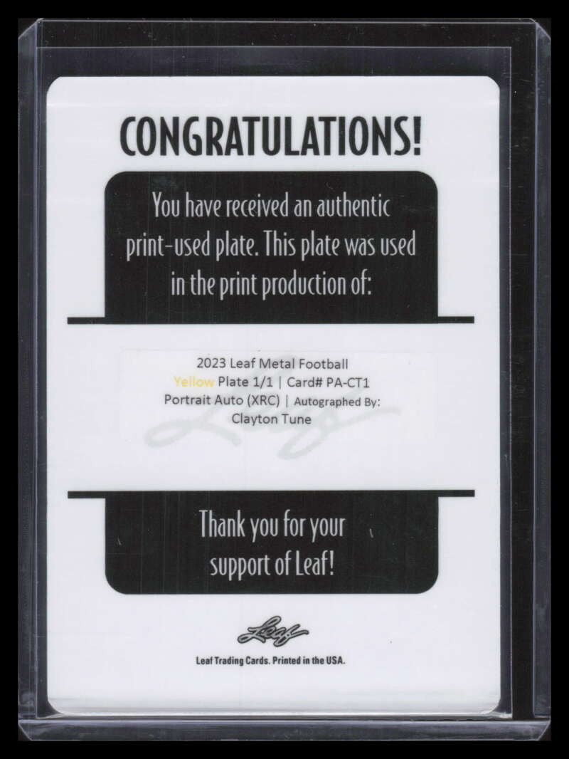 2023 Leaf Metal Portrait Autographs Printing Plate Clayton Tune Rookie Auto 1/1
