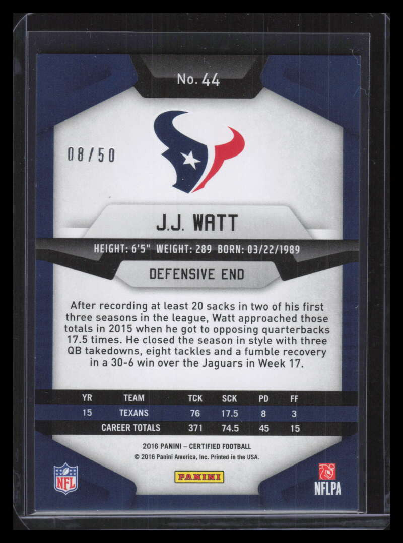 2016 Certified Mirror Blue 44 J. J. Watt 8/50