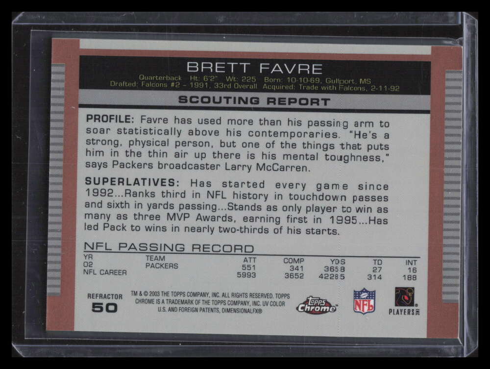 2003 Topps Draft Picks and Prospects Chrome Gold Refractor 50 Brett Favre