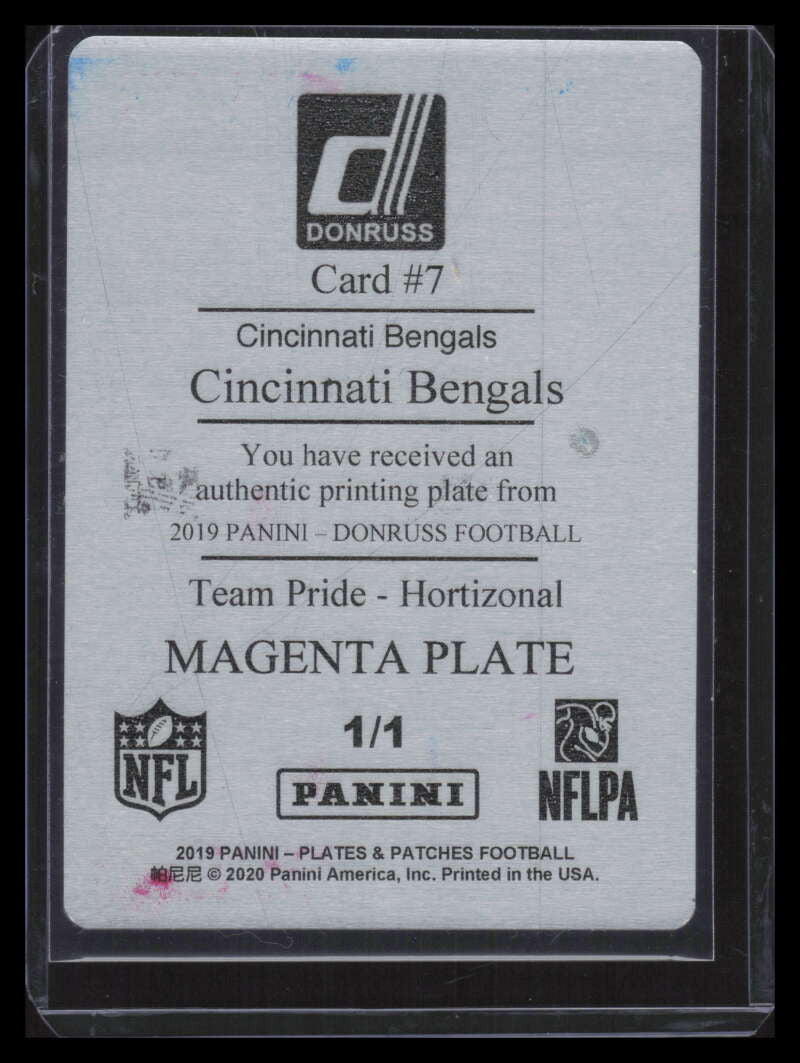 2019 Donruss Team Pride Plates and Patches Printing Plate Cincinnati Bengals 1/1