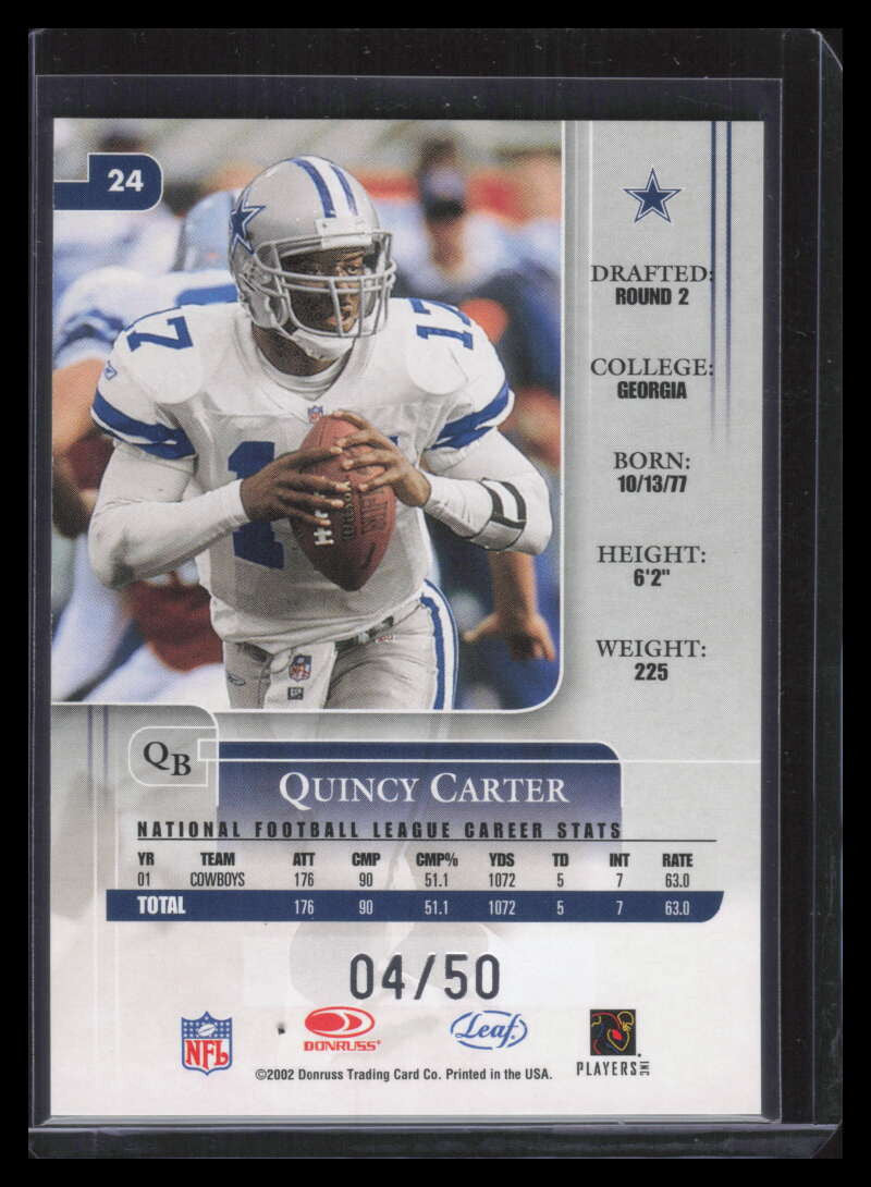 2002 Leaf Rookies and Stars Longevity 24 Quincy Carter 4/50