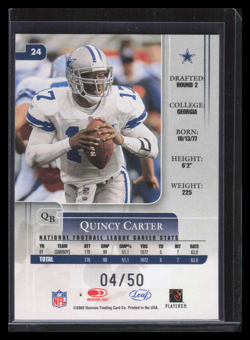 2002 Leaf Rookies and Stars Longevity 24 Quincy Carter 4/50