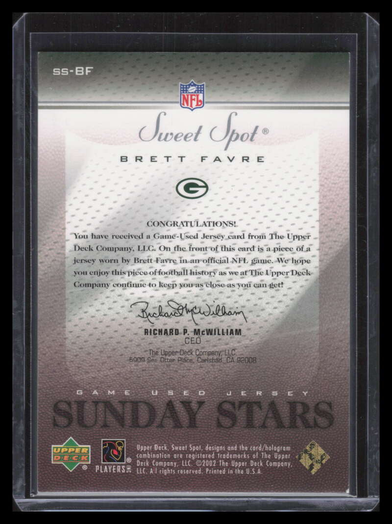 2002 Sweet Spot Sunday Stars Jerseys SSBF Brett Favre Jersey 65/150