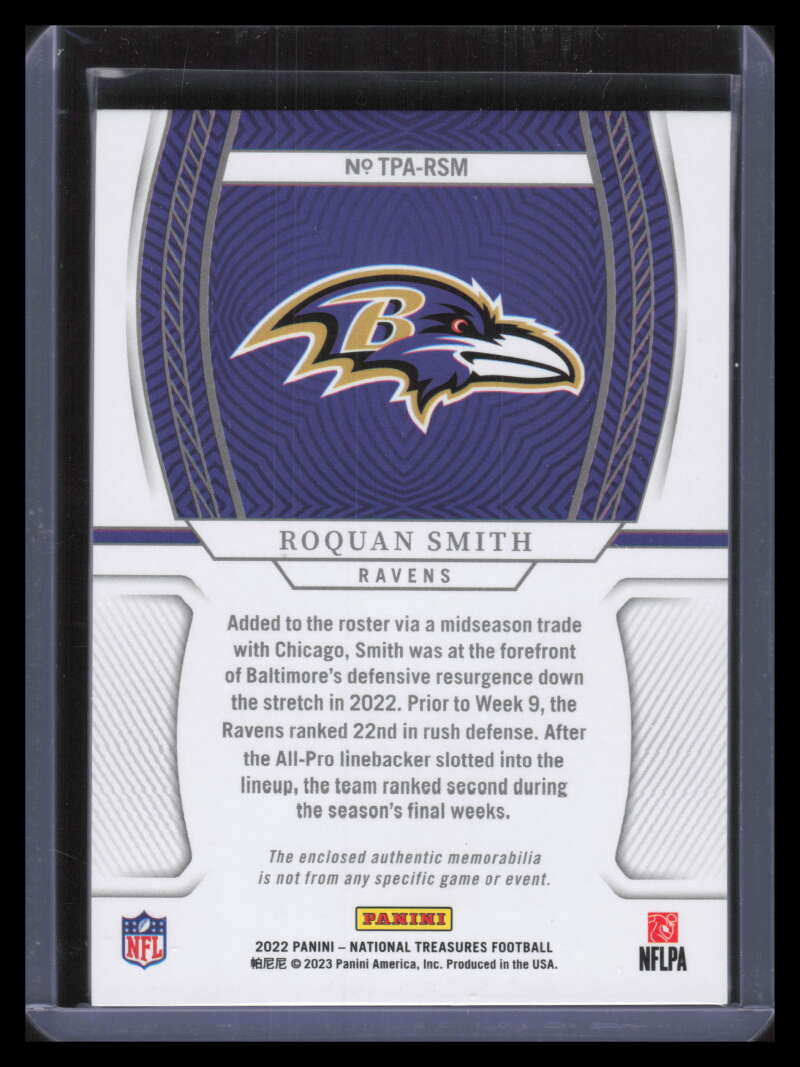 2022 Panini National Treasures Treasured Patches Silver Roquan Smith Patch 17/25