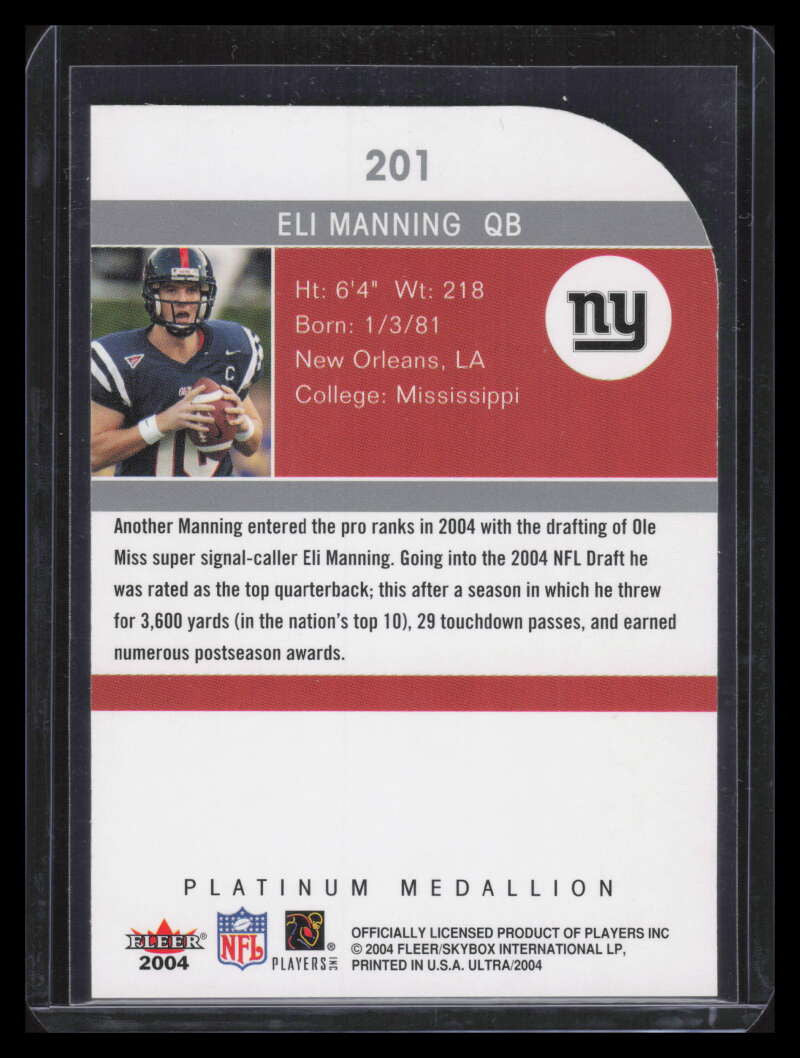 2004 Ultra Platinum Medallion 201 Eli Manning Rookie Lucky 13 NO SERIAL NUMBER