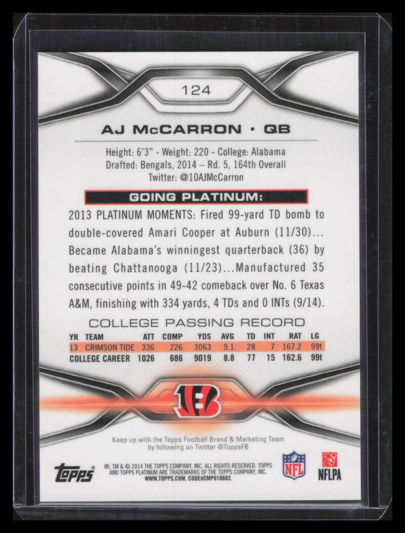 2014 Topps Platinum Red Refractor 124 A. J. McCarron Rookie 11/25