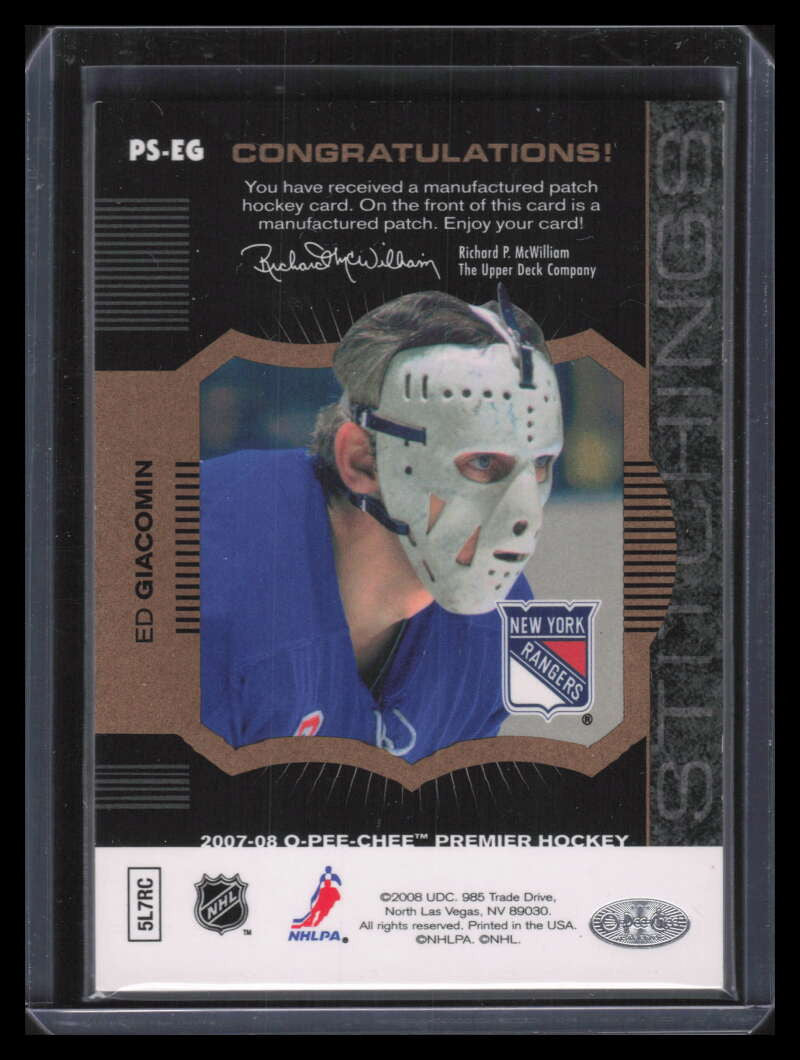 2007-08 OPC Premier Stitchings Variation Ed Giacomin 1971 Vezina Patch 10/10