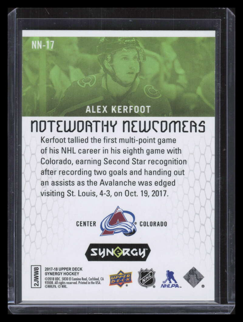 2017-18 Synergy Noteworthy Newcomers Green nn17 Alex Kerfoot Rookie 1/4