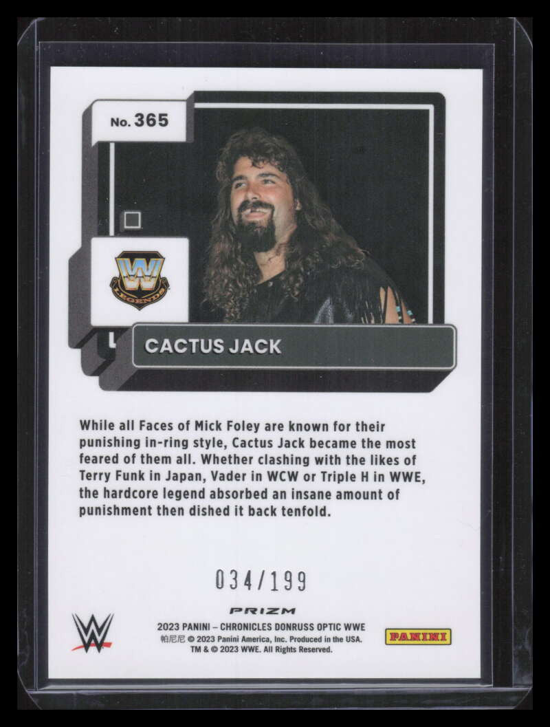 2023 Panini Chronicles WWE Pink Refractor 365 Cactus Jack Donruss Optic 34/199