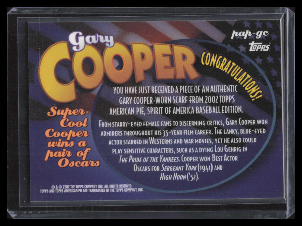 2002 Topps American Pie Piece of American Pie GC Gary Cooper Scarf