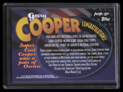 2002 Topps American Pie Piece of American Pie GC Gary Cooper Scarf