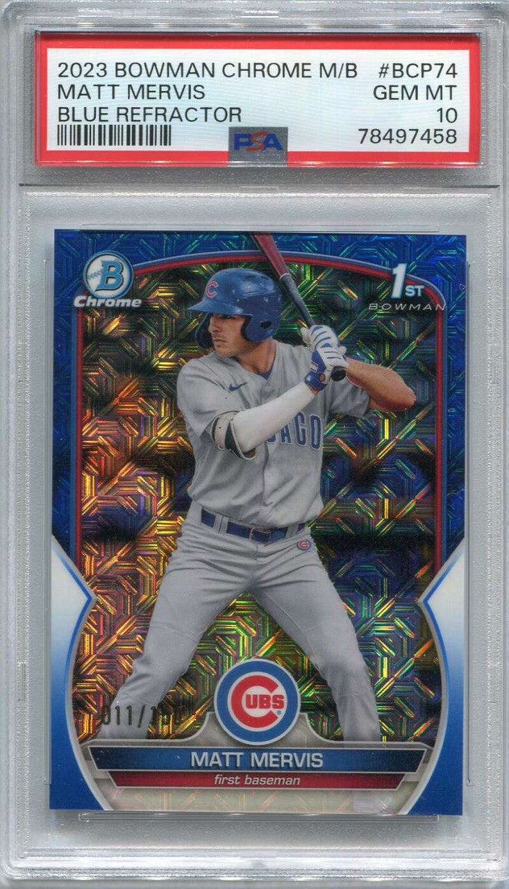 2023 Bowman Chrome Mega Box Blue Refractor Matt Mervis Rookie 11/150 PSA 10