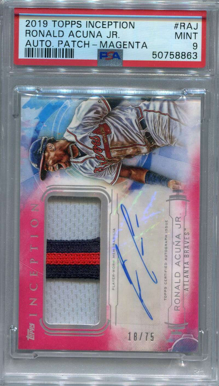 2019 Topps Inception Autographs Magenta Ronald Acuna Jr. Patch Auto 18/75 PSA 9