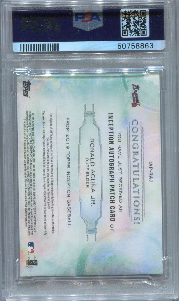 2019 Topps Inception Autographs Magenta Ronald Acuna Jr. Patch Auto 18/75 PSA 9