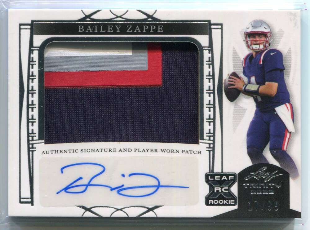 DELETE 149945 2022 Leaf Trinity Patch Autographs pabz1 Bailey Zappe Rookie Patch Auto 17/99