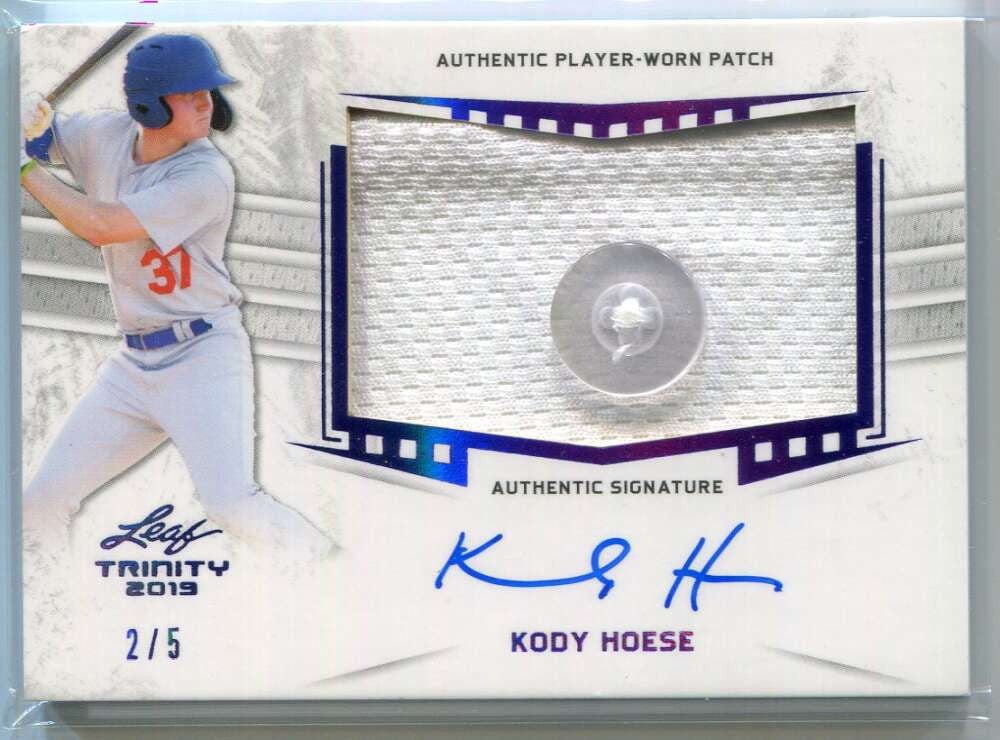 DELETE 150025 2019 Leaf Trinity Autographs Purple Kody Hoese Rookie Button Patch Auto 2/5