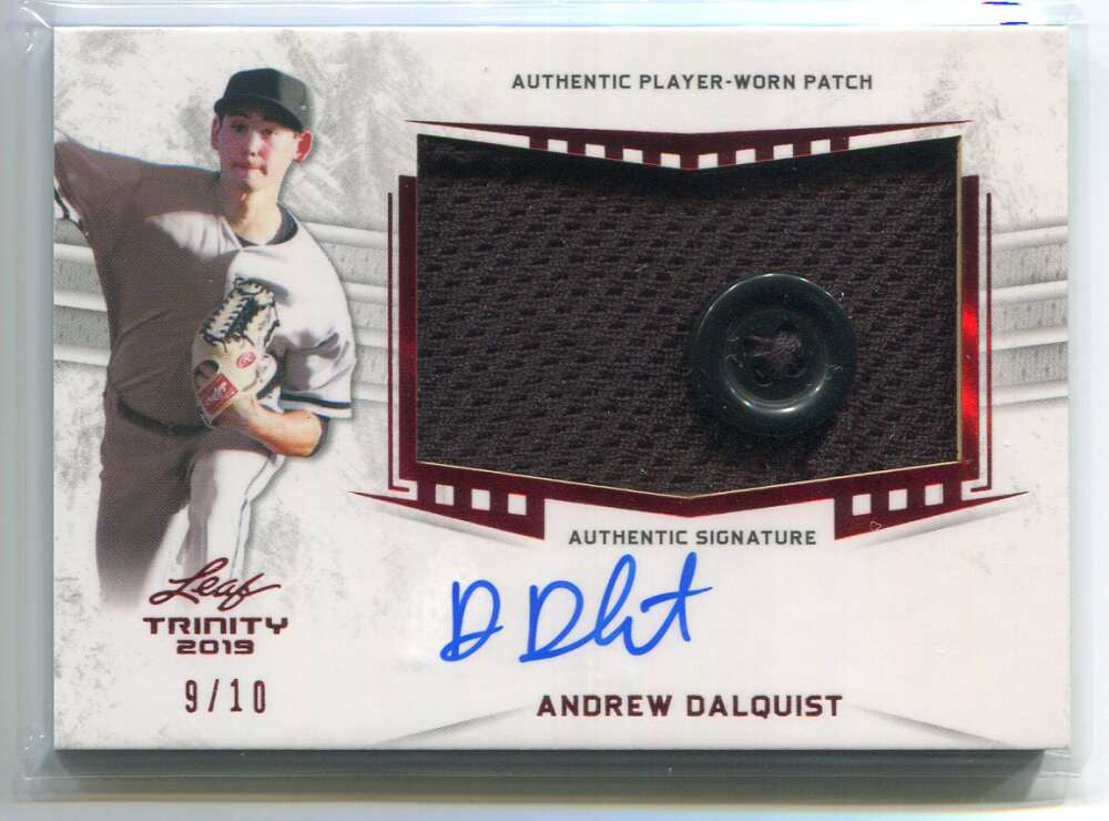 DELETE 150026 2019 Leaf Trinity Autographs Red Andrew Dalquist Rookie Button Patch Auto 9/10