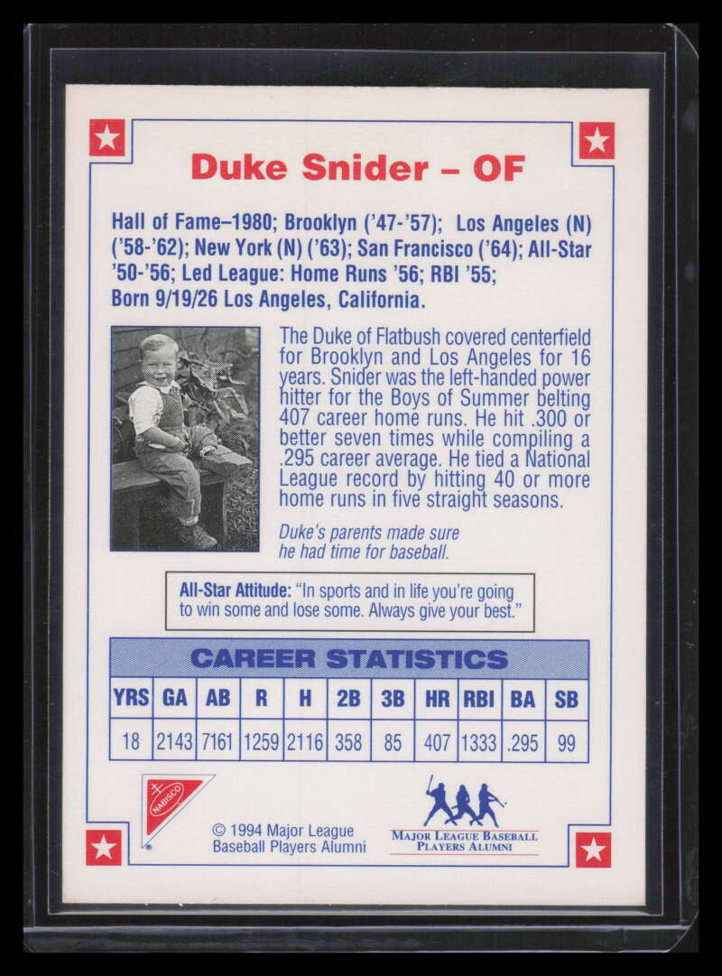 1994 Nabisco All-Star Autographs 4 Duke Snider Auto ID: 150052
