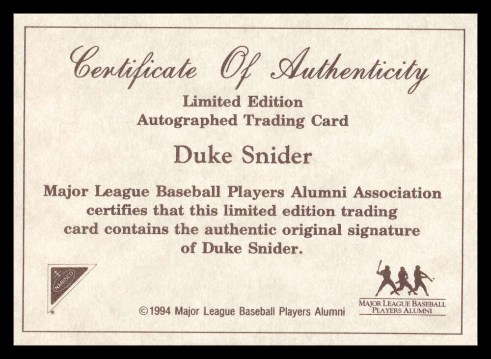 1994 Nabisco All-Star Autographs 4 Duke Snider Auto ID: 150052
