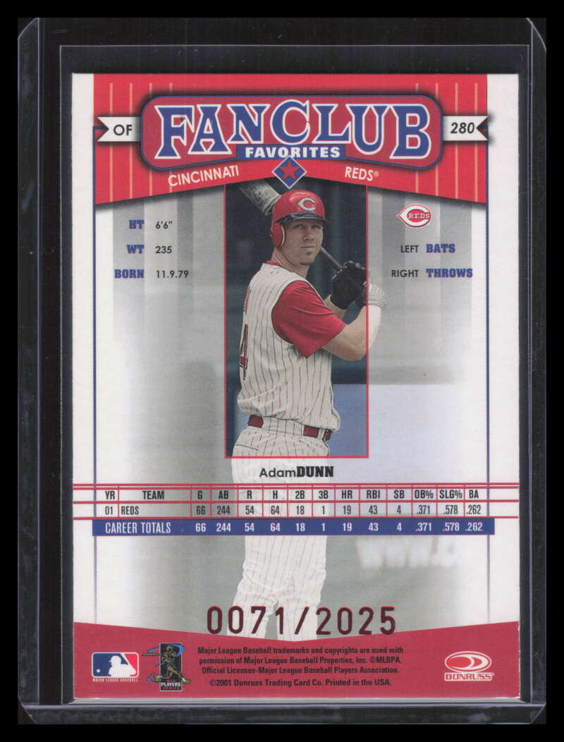 2002 Donruss Best of Fan Club Autographs 280 Adam Dunn FC Auto 71/2025