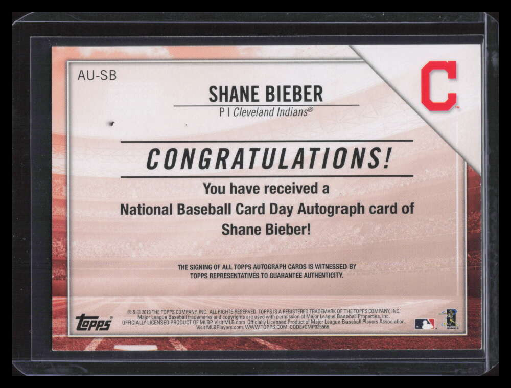 2019 Topps National Baseball Card Day Autographs AUSB Shane Bieber Auto 274/500