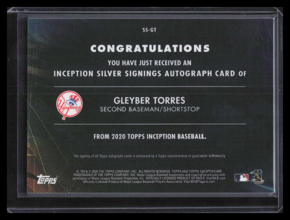 2020 Topps Inception Silver Signings SSGT Gleyber Torres Auto 9/50
