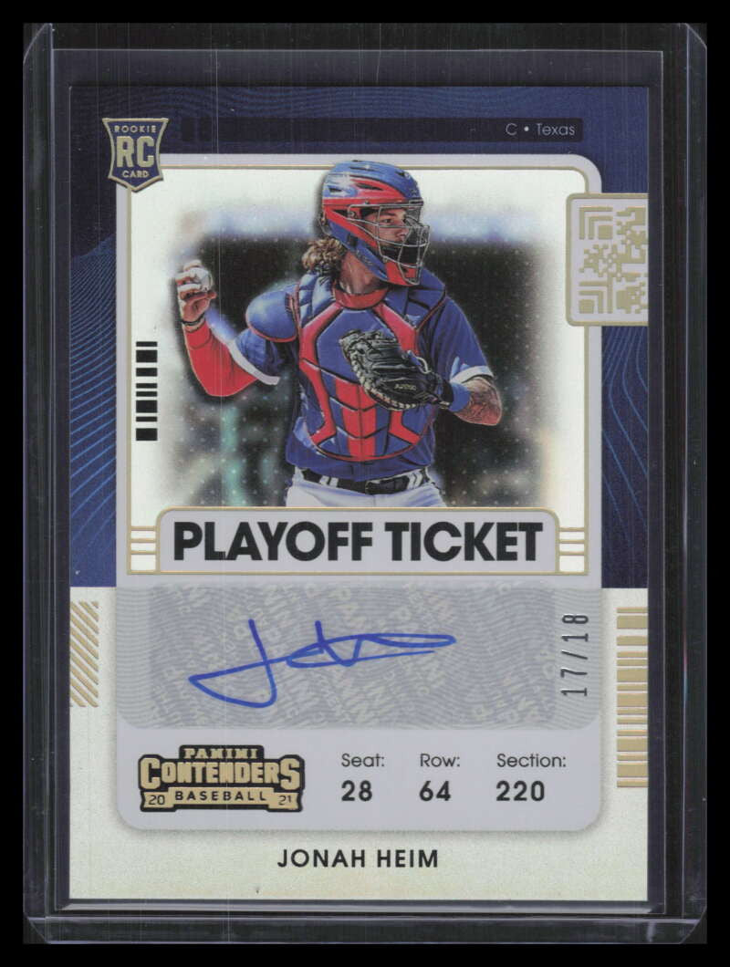 2021 Panini Contenders Playoff Ticket 192 Jonah Heim Rookie Auto 17/18