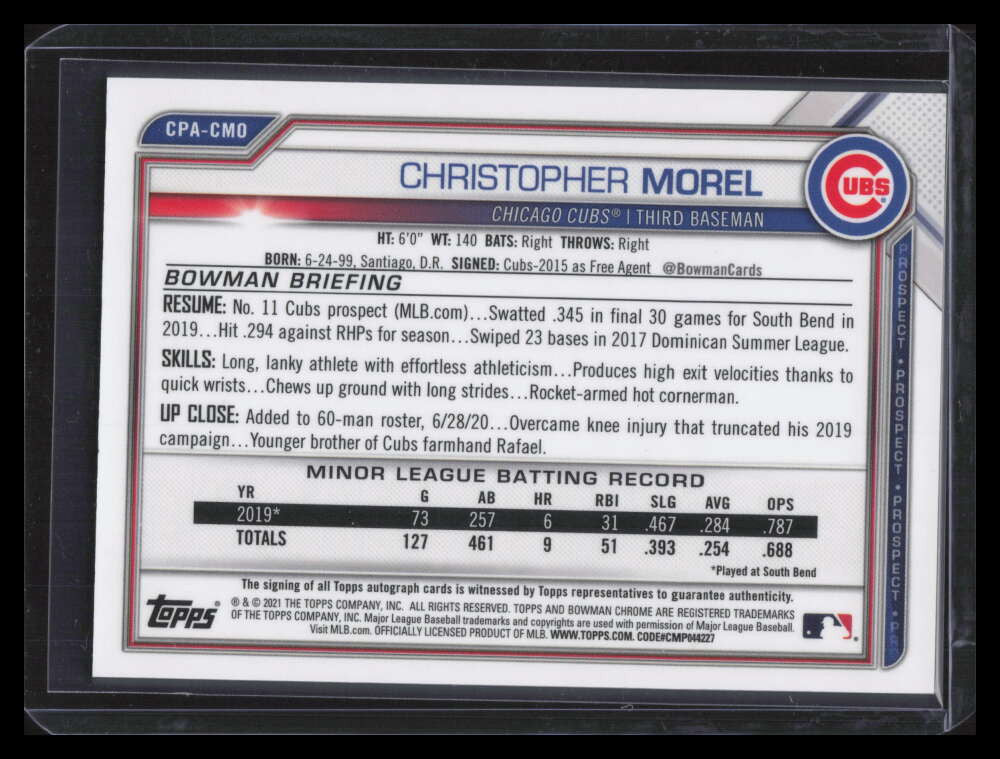 2021 Bowman Chrome Prospect Autographs CPACMO Christopher Morel Rookie Auto