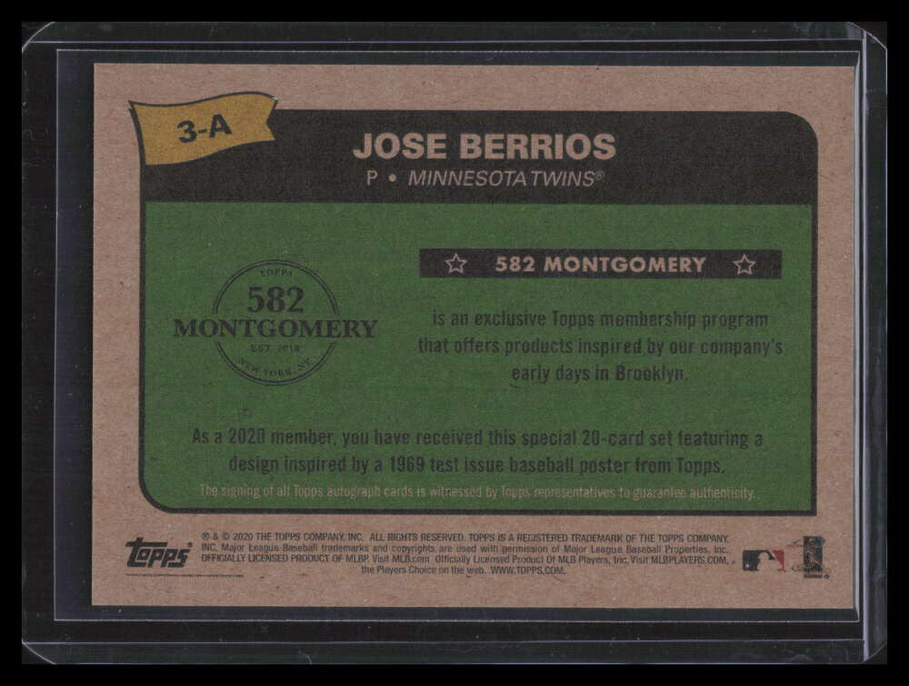 2020 Topps 582 Montgomery Club '69 Poster Test Autographs 3a Jose Berrios Auto