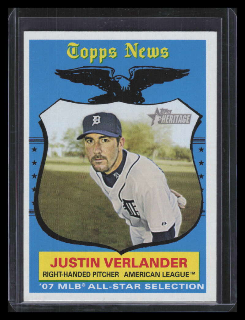 2008 Topps Heritage 500 Justin Verlander AS SP News All-Star Selection 139273
