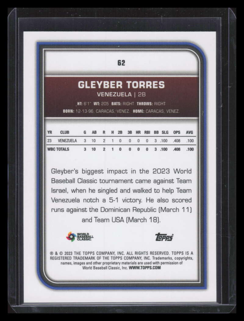2023 Topps World Baseball Classic Green Sparkle Foil 62 Gleyber Torres 8/75