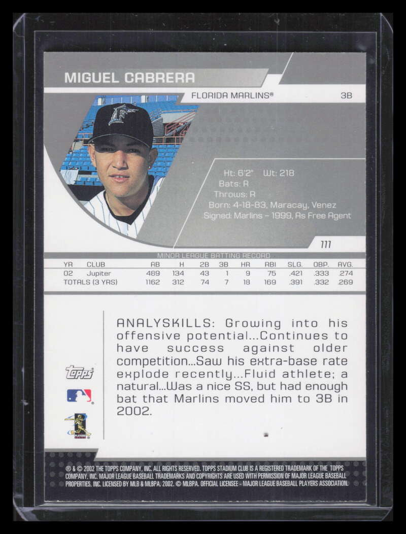 2003 Stadium Club 111h Miguel Cabrera FS Hobby Future Star