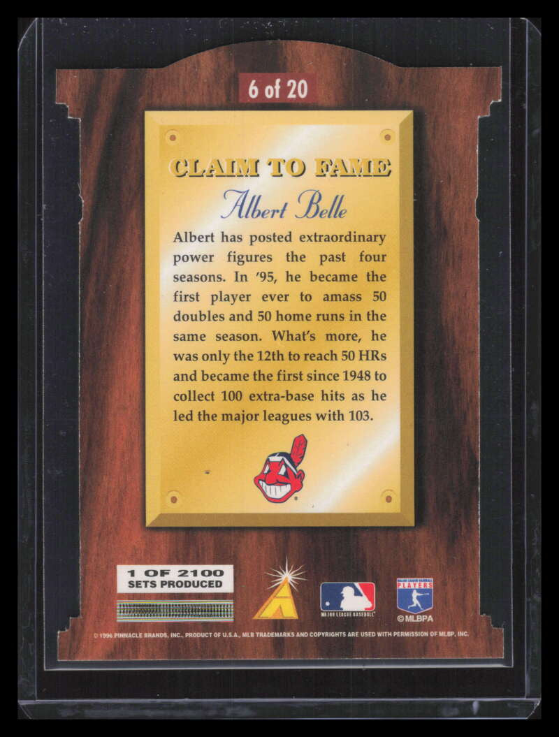 1996 Select Claim To Fame 6 Albert Belle /2100