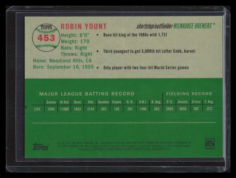2023 Topps Chrome Platinum Anniversary Green Wave Refractor Robin Yount 84/99