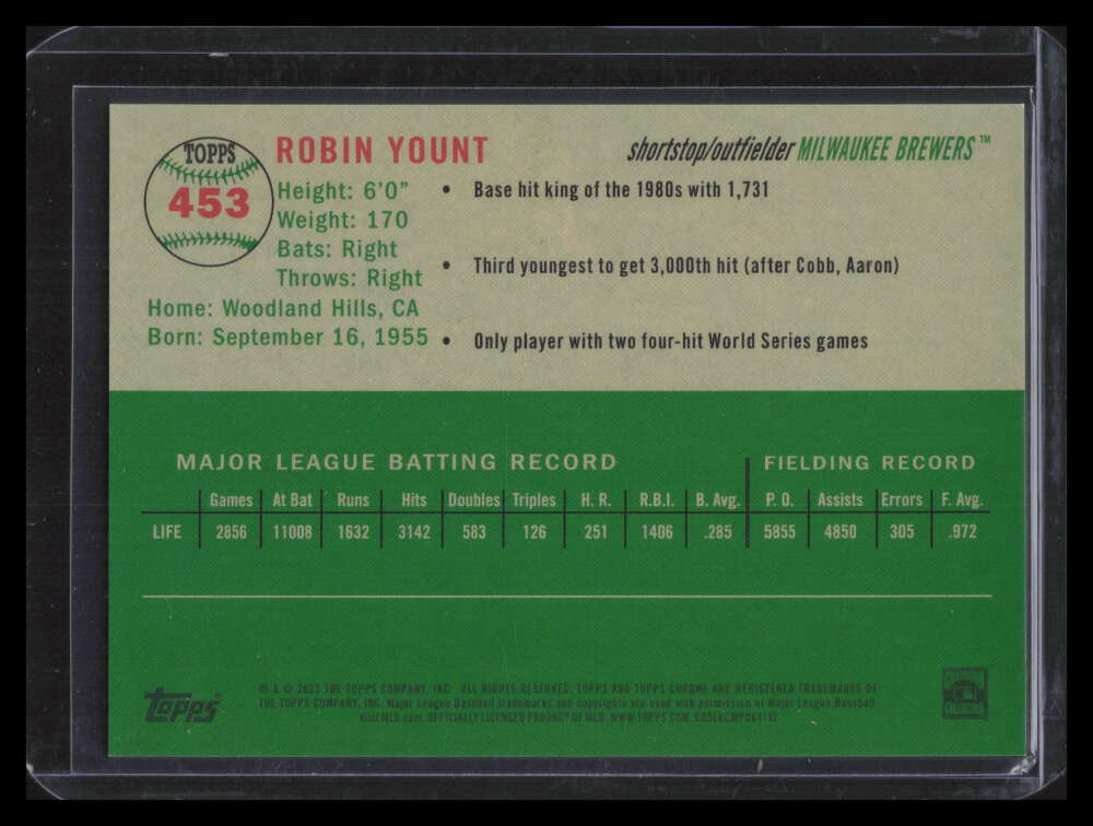 2023 Topps Chrome Platinum Toile Cream Rose Gold Refractor Robin Yount 73/75