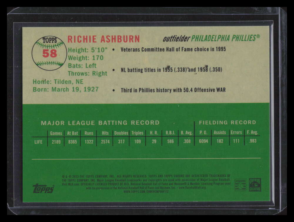 2023 Topps Chrome Platinum Toile Cream Gold Refractor 58 Richie Ashburn 10/50