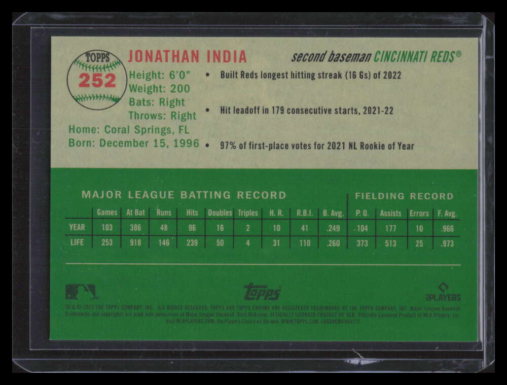 2023 Topps Chrome Platinum Toile Cream Gold Refractor 252 Jonathan India 27/50