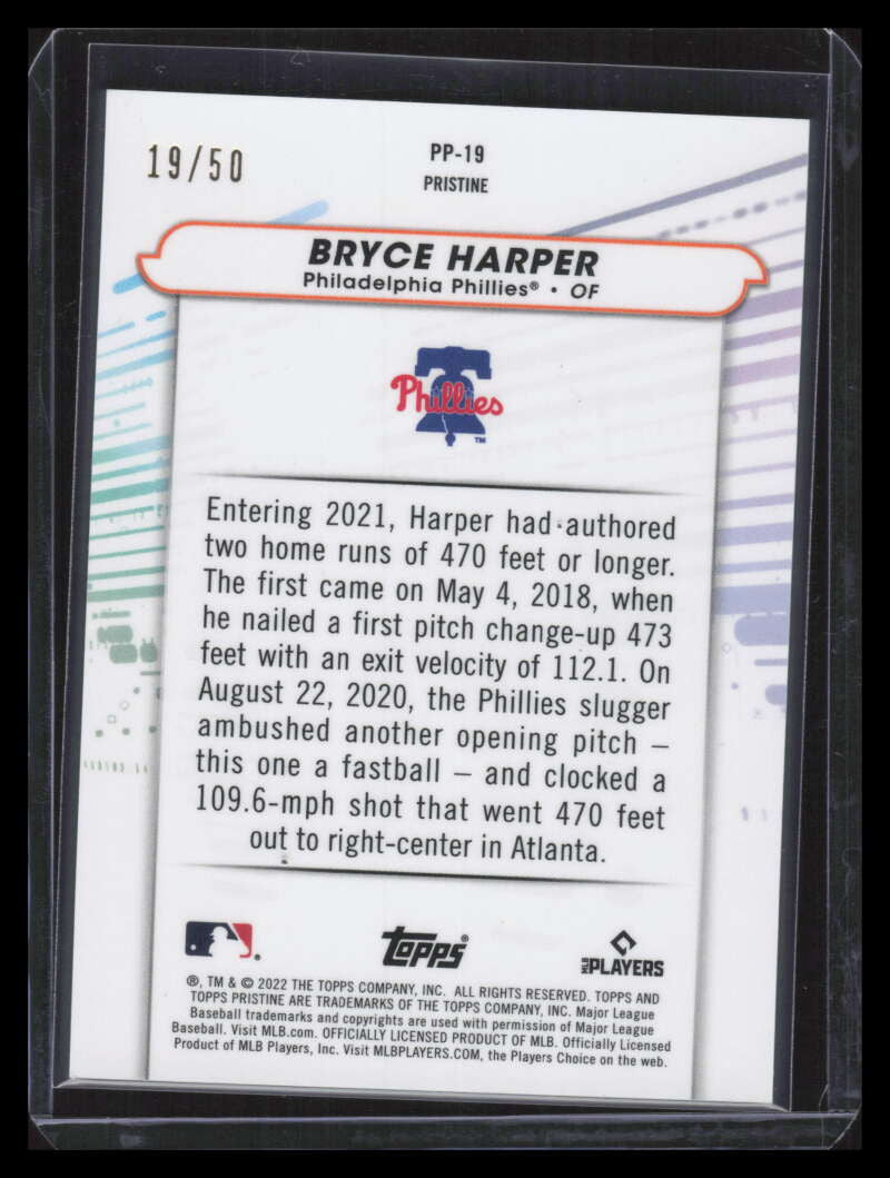 2022 Topps Pristine Pure Power Gold Refractor pp19 Bryce Harper 19/50