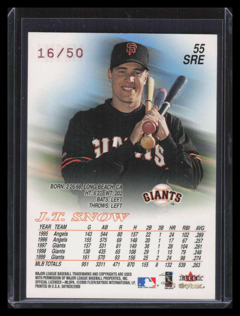 2000 SkyBox Star Rubies Extreme 55 J. T. Snow 16/50