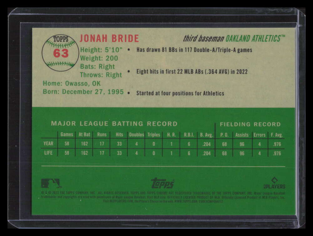 2023 Topps Chrome Platinum Anniversary Gold Refractor Jonah Bride Rookie 24/50