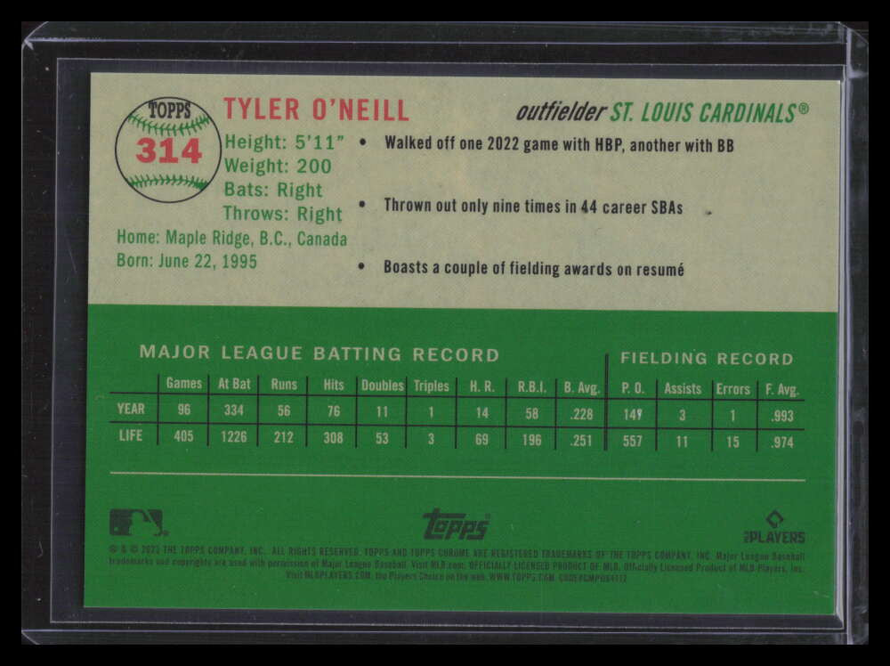 2023 Topps Chrome Platinum Anniversary Gold Refractor 314 Tyler O'Neill 13/50