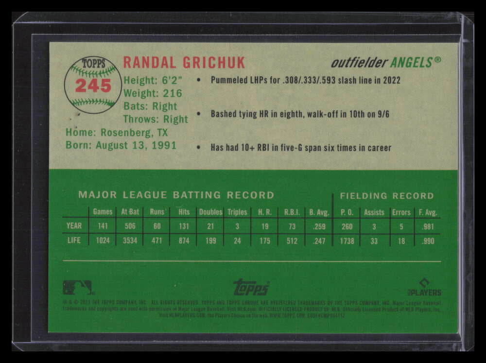 2023 Topps Chrome Platinum Toile White Orange Refractor 245 Randal Grichuk 24/25