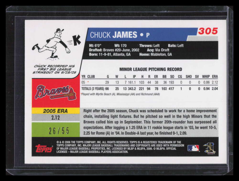 2006 Topps Black 305 Chuck James Rookie 26/55